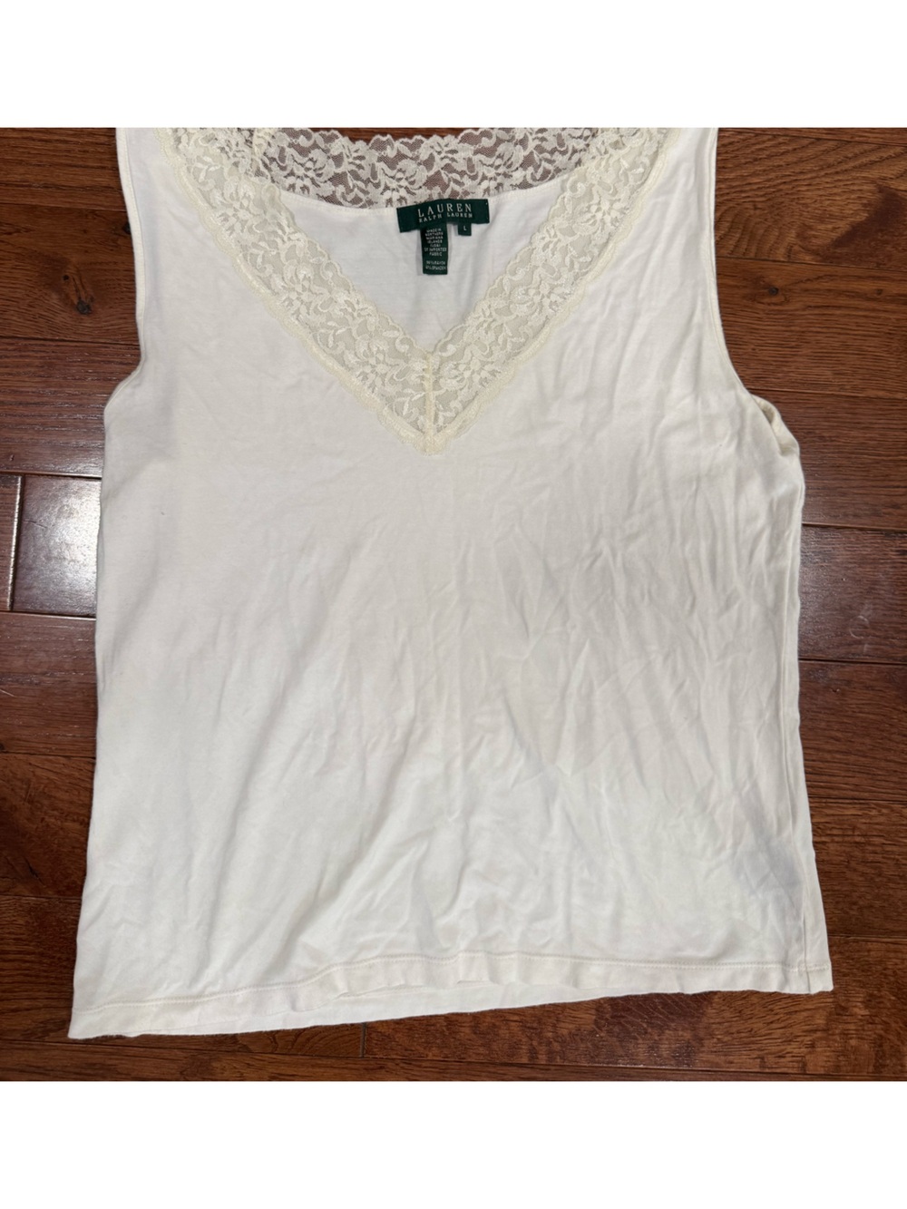 Lauren Ralph Lauren Cream Lace-Trim V-Neck Camisole